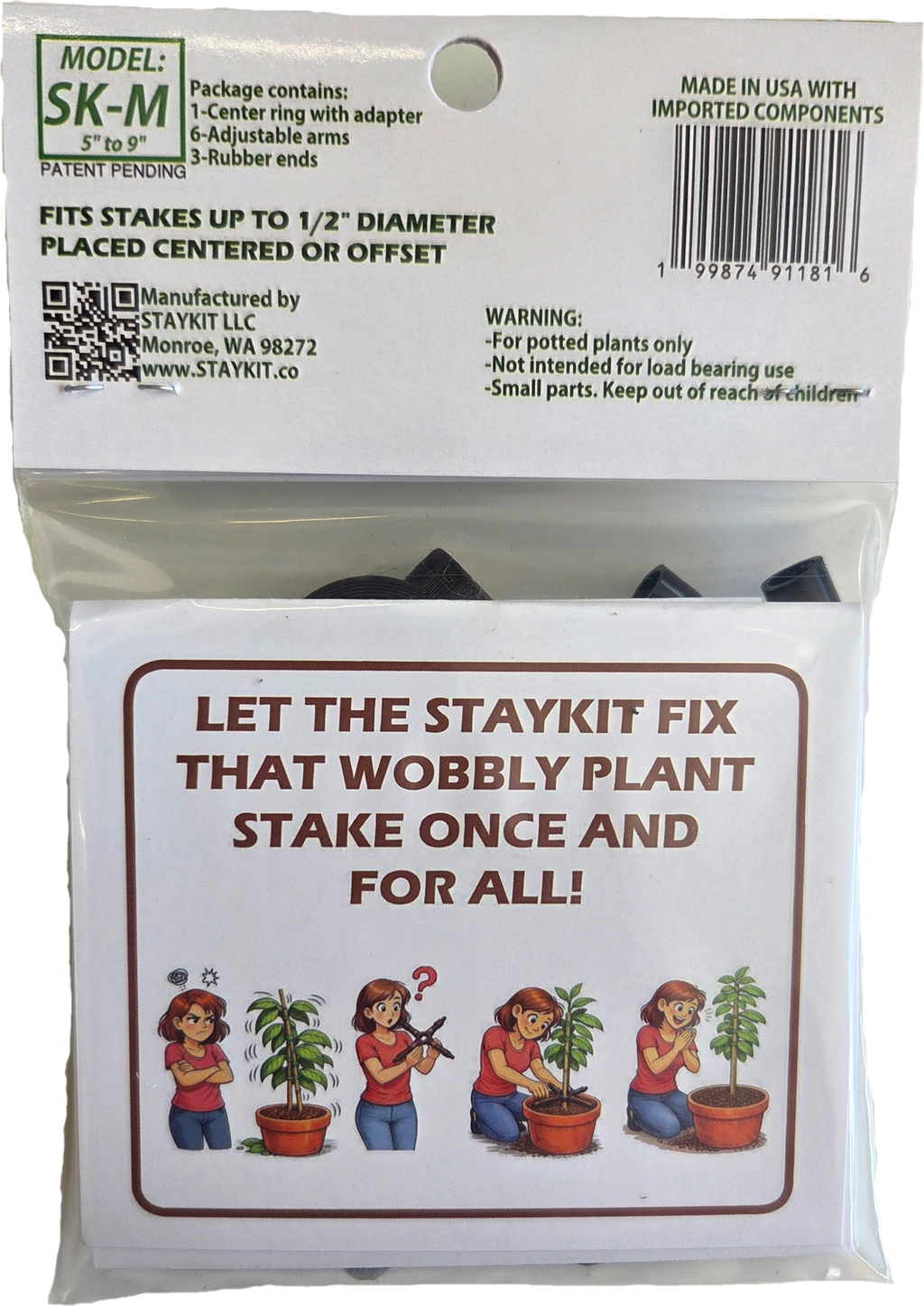 STAYKIT Mini plant stake support- adjusts from 5" to 9" (1 Pack)