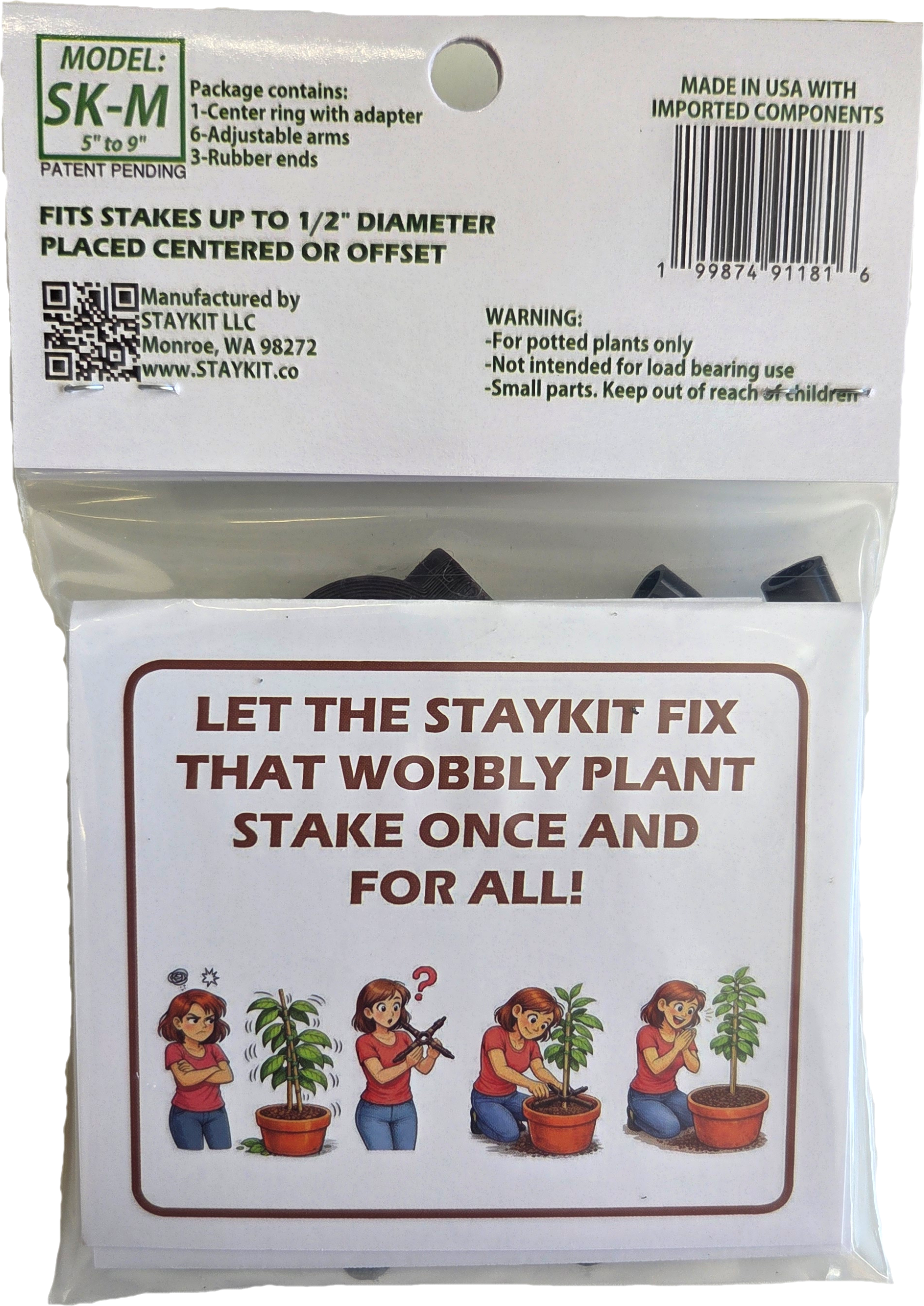 STAYKIT Mini plant stake support- adjusts from 5" to 9" (1 Pack)