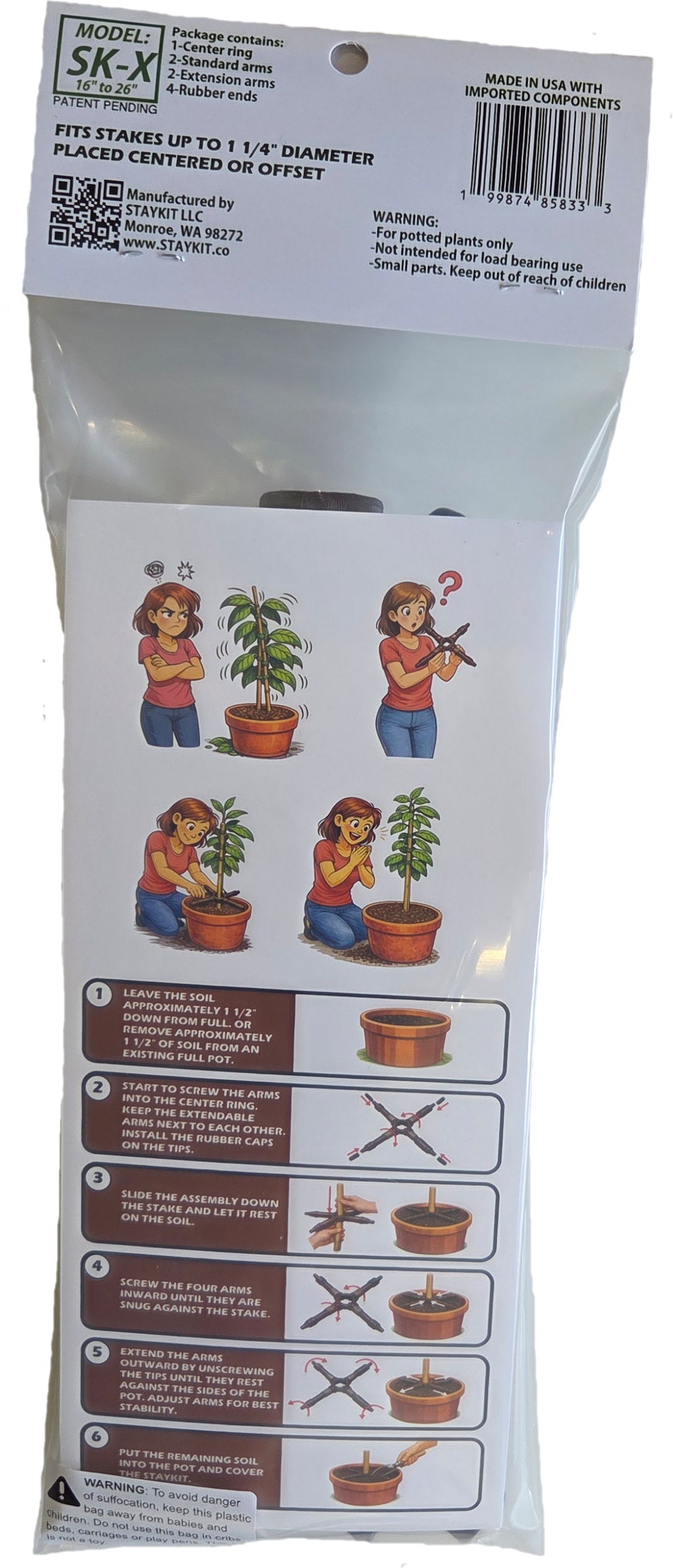 STAYKIT XL plant stake support adjusts from 16" to 24" (1 pack)