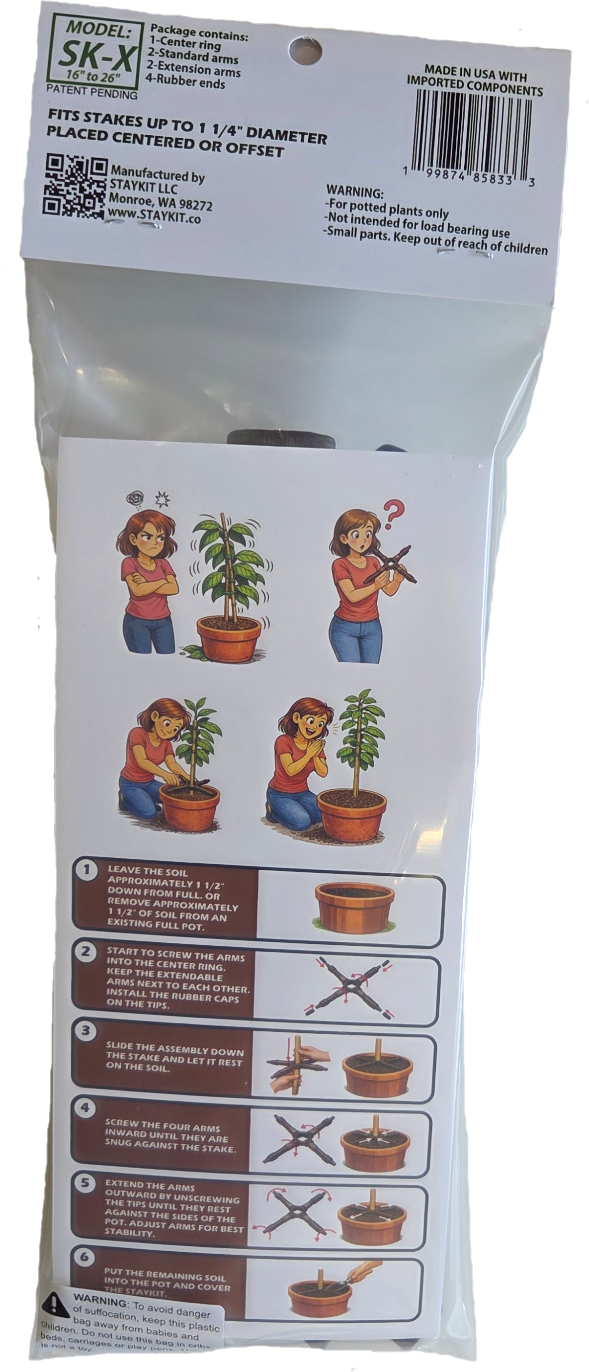 STAYKIT XL plant stake support adjusts from 16" to 24" (1 pack)