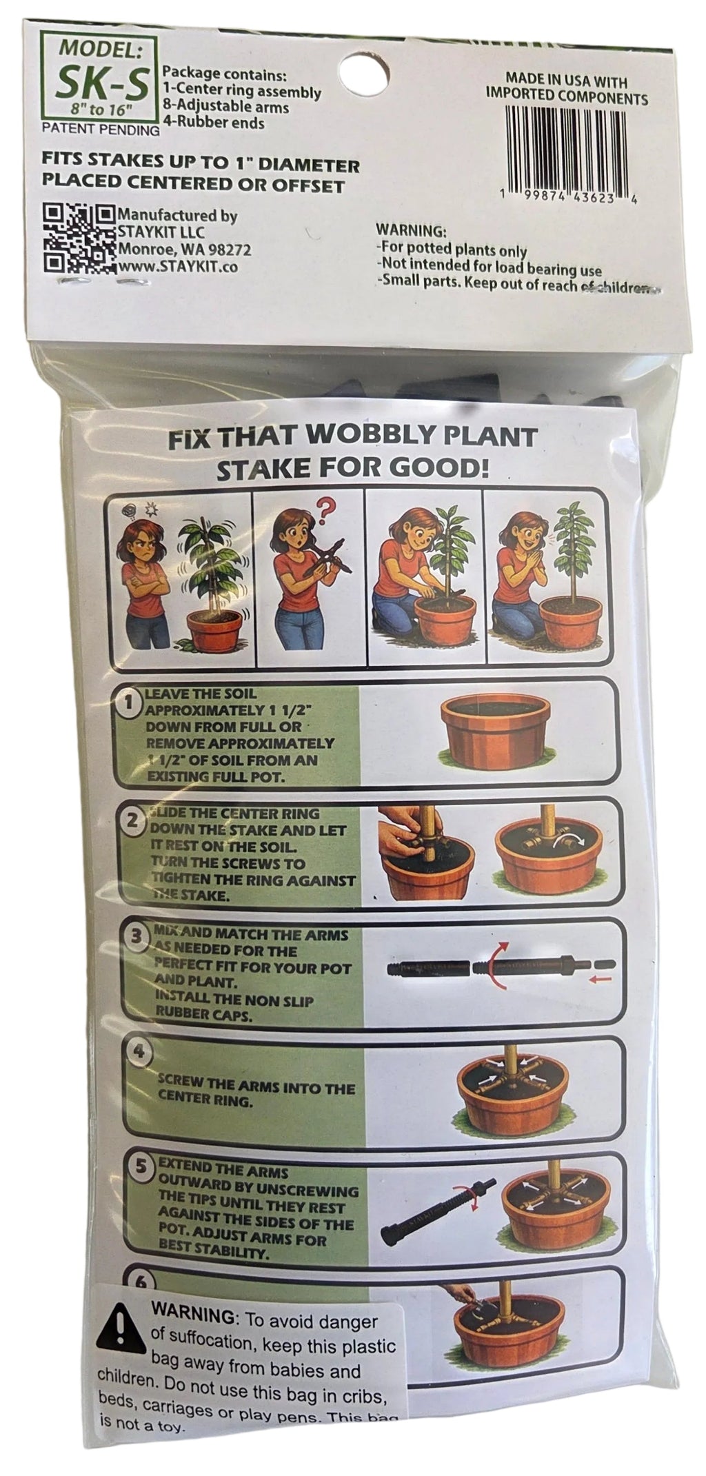 STAYKIT Standard plant stake support- adjusts from 8" to 16" (1 Pack)