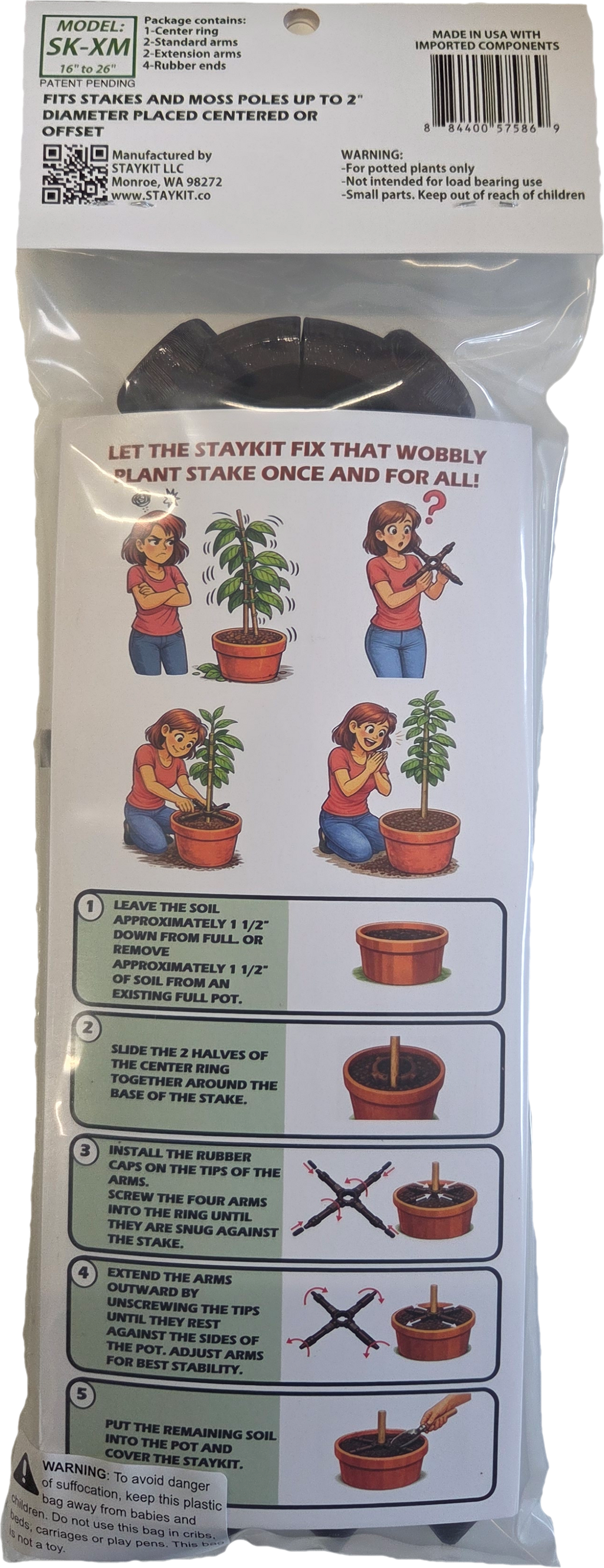 STAYKIT XL-MAX plant stake and moss pole support adjusts from 16" to 26" (1 pack)