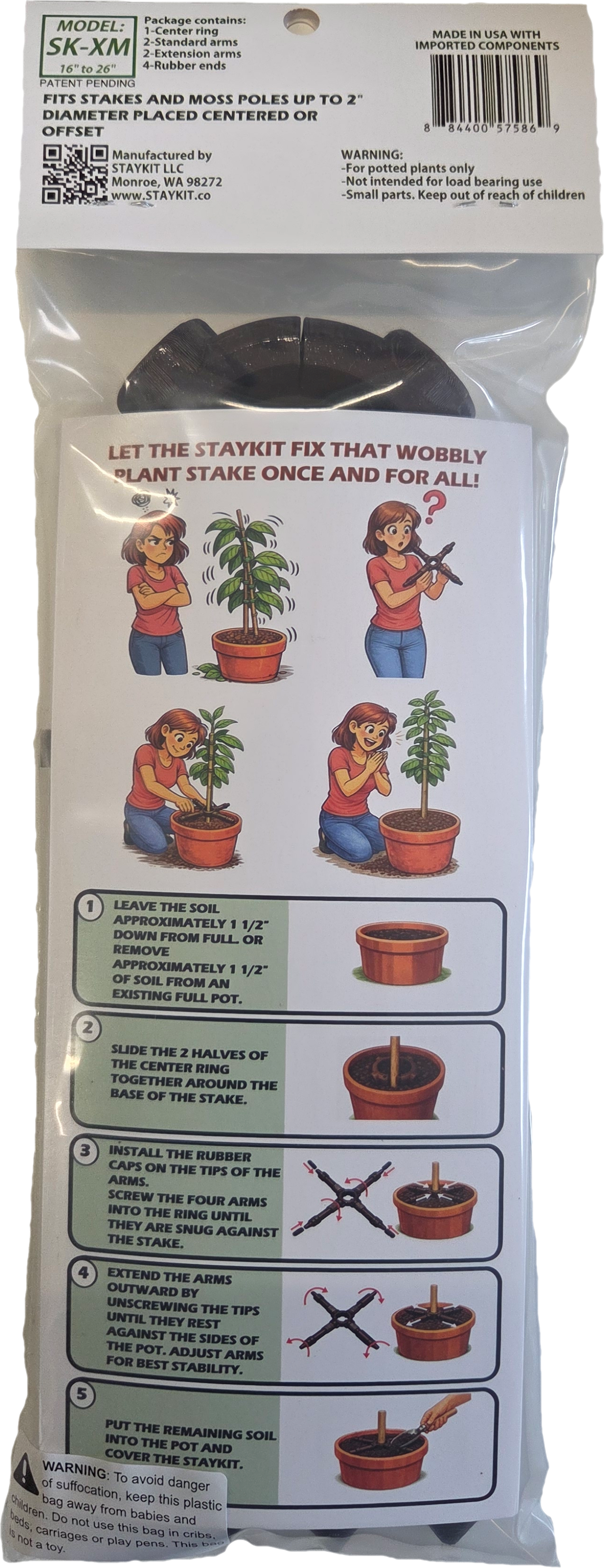 STAYKIT XL-MAX plant stake and moss pole support adjusts from 16" to 26" (1 pack)